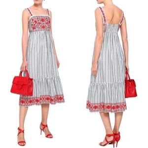 Kate Spade Broome Street Gray White Striped Red Floral Embroidered Dress XXL